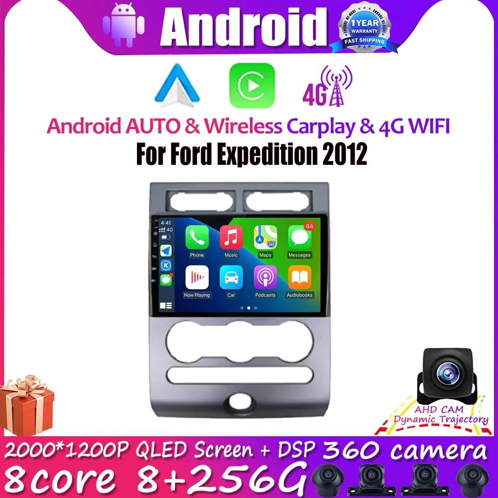 

9" Android 14 For Ford Expedition 2012 Car Multimedia Video Player 8Core Carplay Auto GPS Navigation Bluetooth 4G WIFI Rear CAM