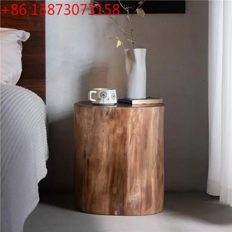 Black walnut solid wood pier wooden pile living room balcony sofa edge log round pier root carving stool flower stand