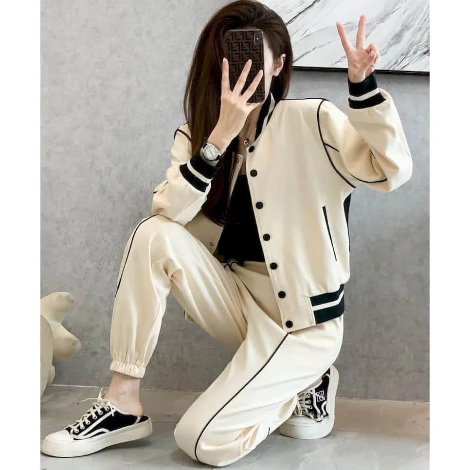 Pants Sets Long Sleeve Jacket Sporty Top Women\'s Tracksuit Sporty New In Matching Sets Two Piece Set for Women Lace-up Legging