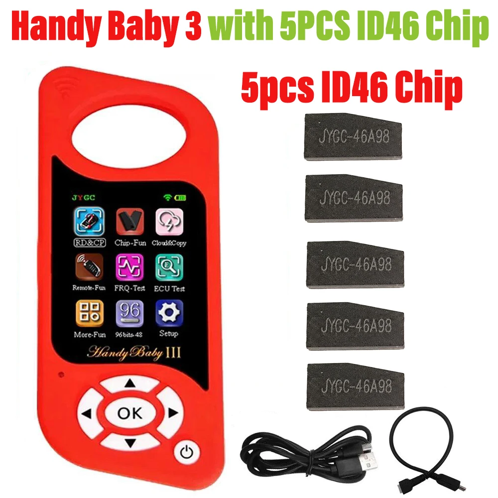 JYGC Handige BabyIII Autosleutels Chip Copier Auto Key Programmeur Gratis G/96bit 48 voor 4D/46/47/48/G/King/Rode Chips met Siliconen Case