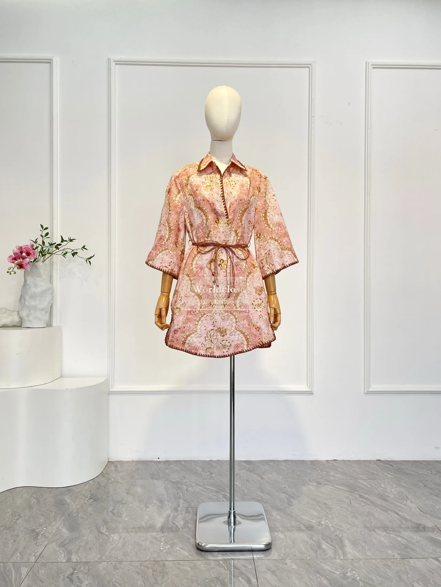 Beach Style 2026 New High Quality Floral Print Half Sleeve Straight Cut Bleted Women Mini Dress