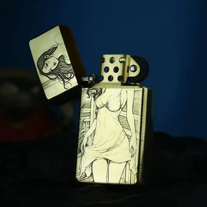 ZORRO Kerosenes Armor Lighter Ultra-thin Narrow Machine Exquisitely Engraved Sexy Beauty Creative Personalized Gift for Men