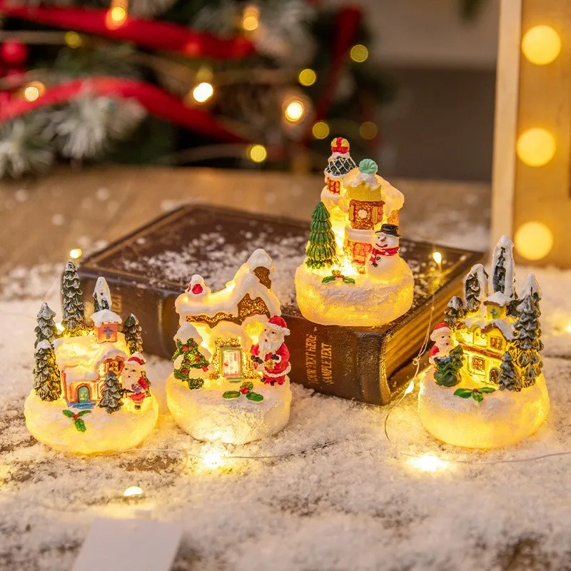Christmas Ornament Cartoon Gingerbread House Small House Santa Claus Snowman Micro Landscape Resin Christmas Decoration