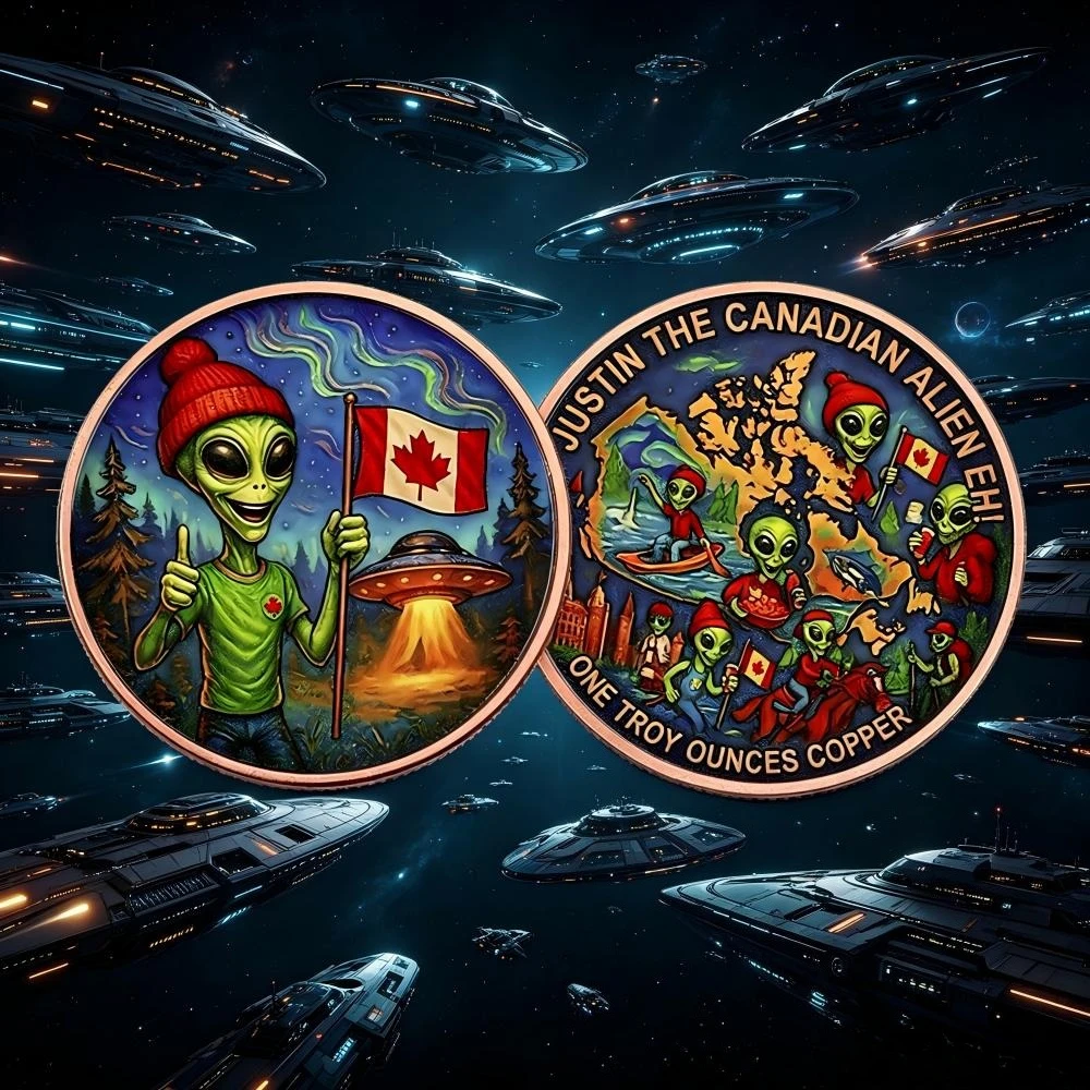 1 Oz .999 Fine Copper Coin Justin the Canadian Funny Alien Color Print Copper Coin 1 oz Pure Collectible Collection Coins