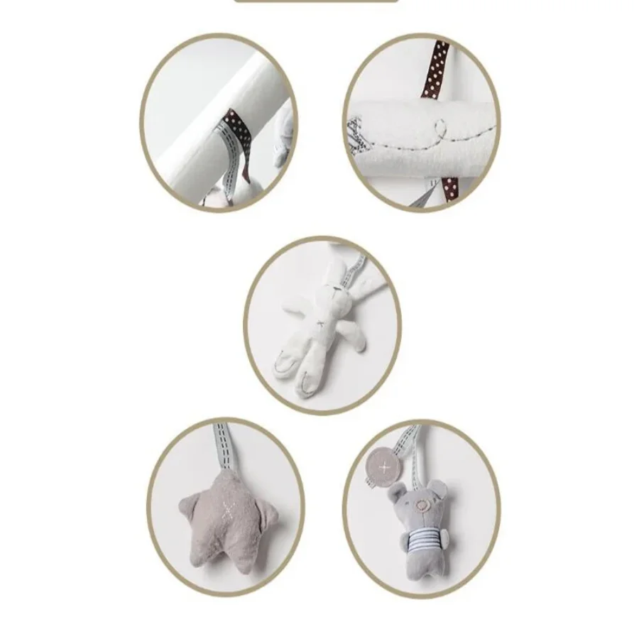 Cama colgante conejo bebé campana de mano asiento de seguridad juguete de peluche multifuncional cochecito de juguete regalos móviles