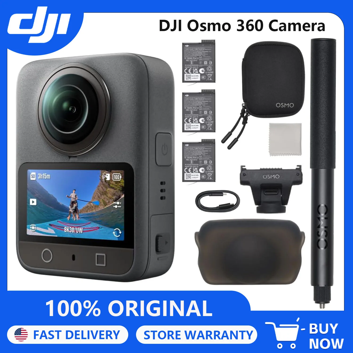 DJI Osmo 360 Camera Adventure Combo, Waterproof 360° Action Camera with 1-Inch 360° Imaging, Extended Battery Life with 3 Batteries, Native 8K 360° Video, 105GB Built-in Storage