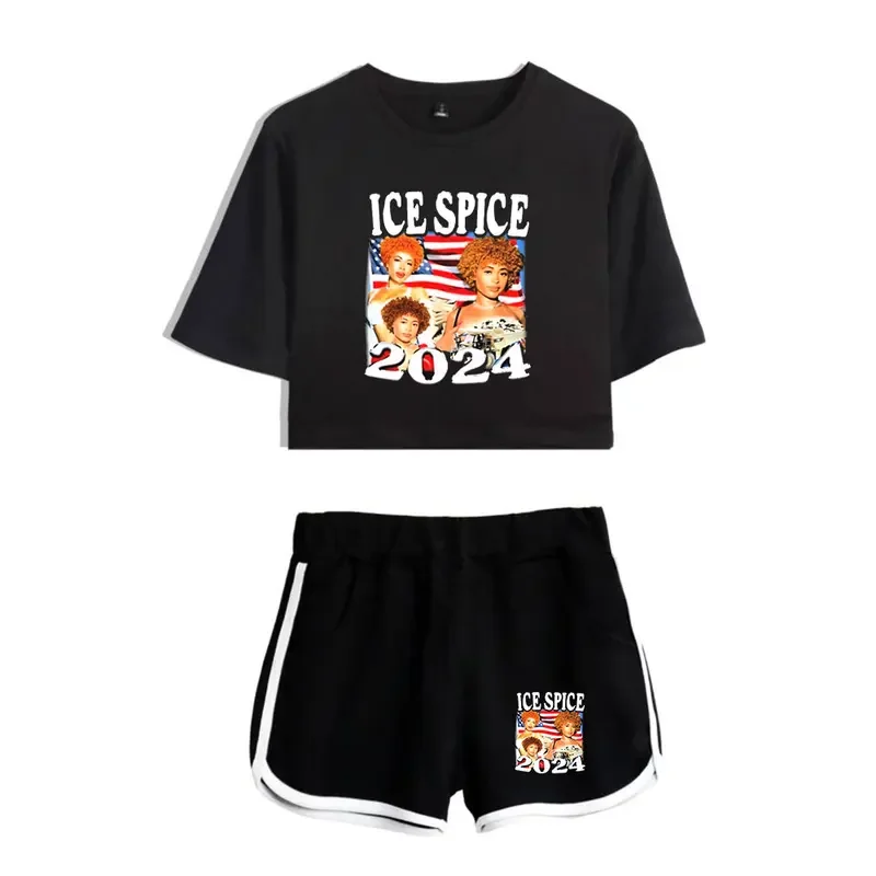 Summer Track Suit Women 2 Piece Set ICE Spice Merch Crop Top Shorts Two Piece Outfits Casual Ladies Tracksuit Sportwear Twopiece