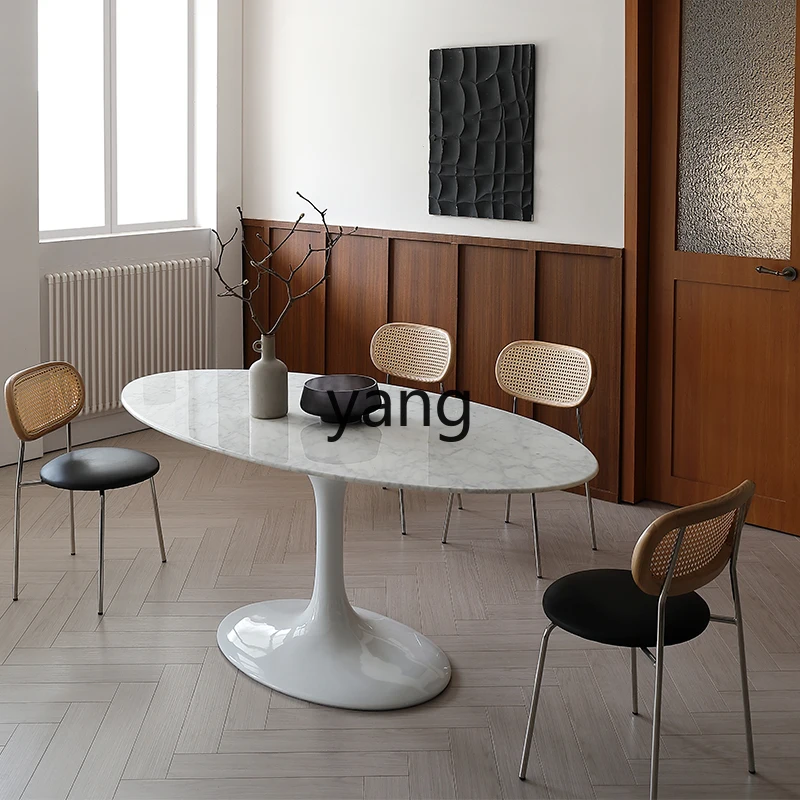 

YHM tulip oval dining table natural marble medieval light luxury high-end