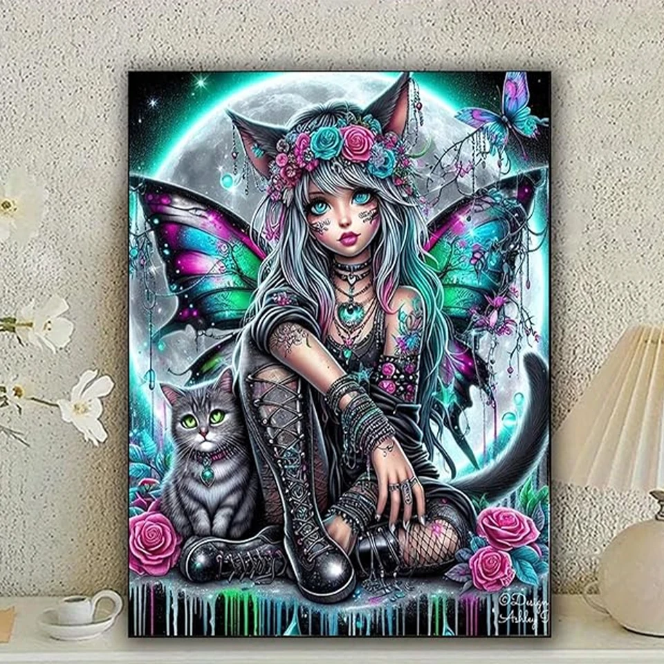 

DIY 5D Diamond Painting Butterfly Girl Fairy Cat Cross Embroidery Rhinestone Diamond Embroidery Mosaic Image Decoration
