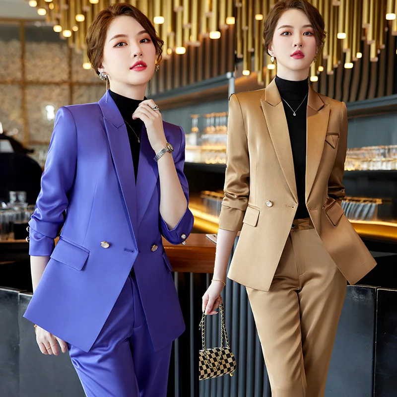 

Acetate Satin Suit Women's High-End Work Clothes 2023 Autumn New Temperament Goddess Style Formal Wear Small Suit