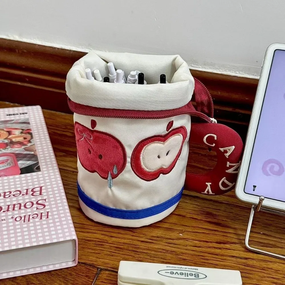 Desktop Storage Cartoon Cat Stationery Bag Korean Style Large Capacity Handheld Pen Container Aesthetic Water Cup Shape