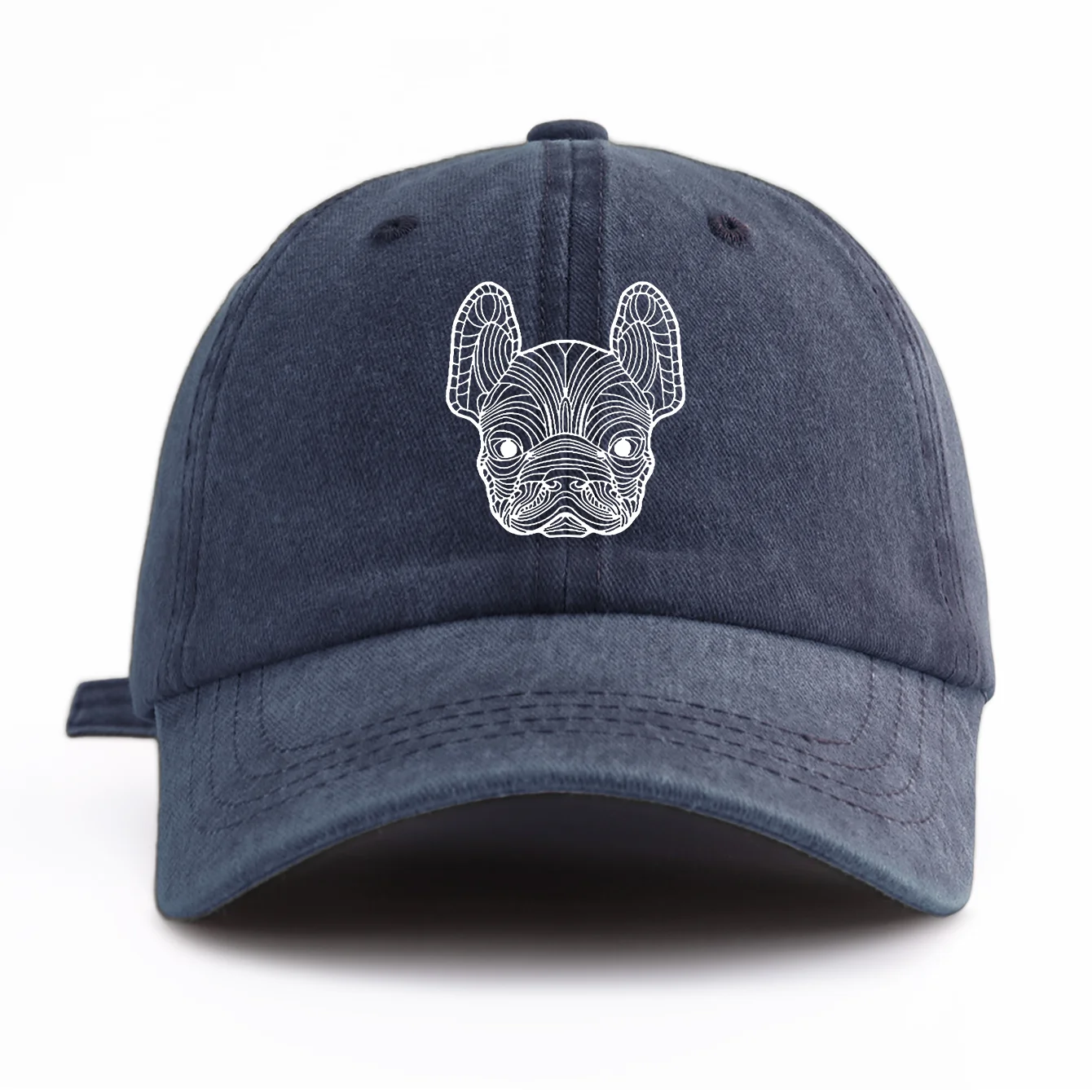 1pc Line Frenchie Print Washed Baseball Cap for Adults,  Minimalist Retro Style Casual Soft Adjustable Dad Hat, Perfect As Gift