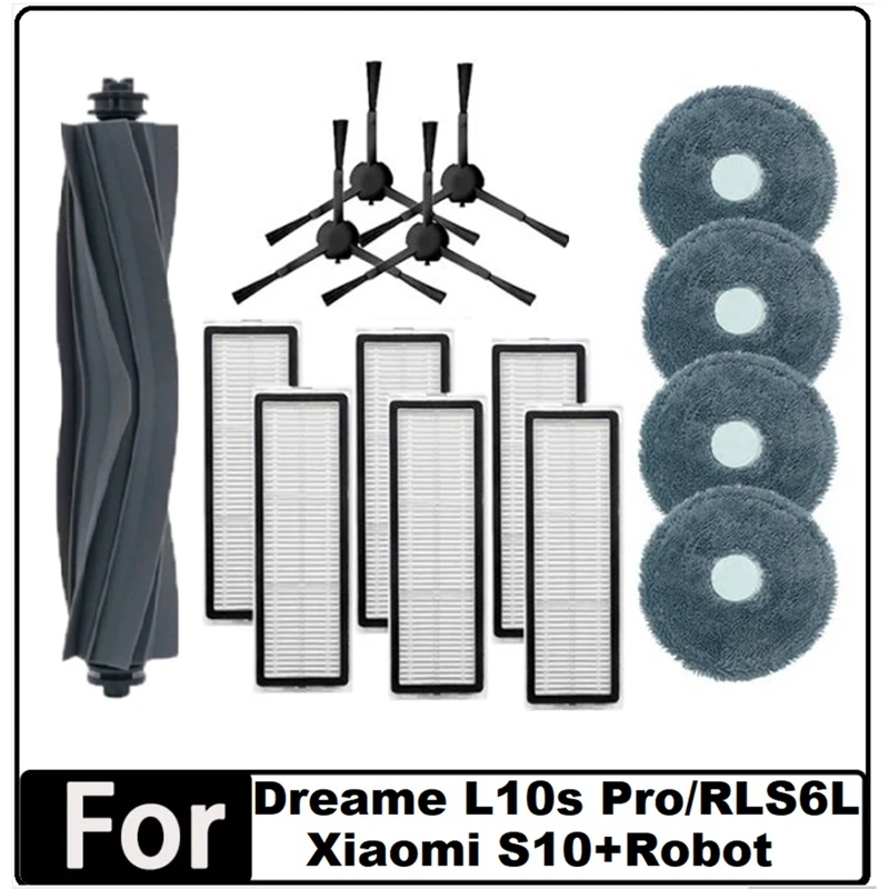 15PCS Accessories Kit For Dreame L10S Pro/RLS6L / Xiaomi S10+Robot Vacuum Cleaner Roller Side Brush Filter Mop Cloth