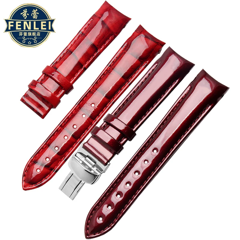 Genuine Leather Watch Strap For Tissot 1853 Couturier T035 Women\'s T035210 Glossy WatchBand 18mm Red waterproof Cowhide Bracelet