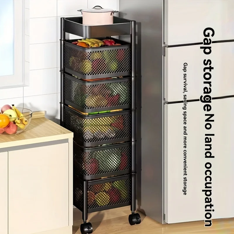 1 Square 5-Tier Black Rotating Shelving Unit—Multifunctional Floor-Standing Living Room and Bathroom Shelving Unit