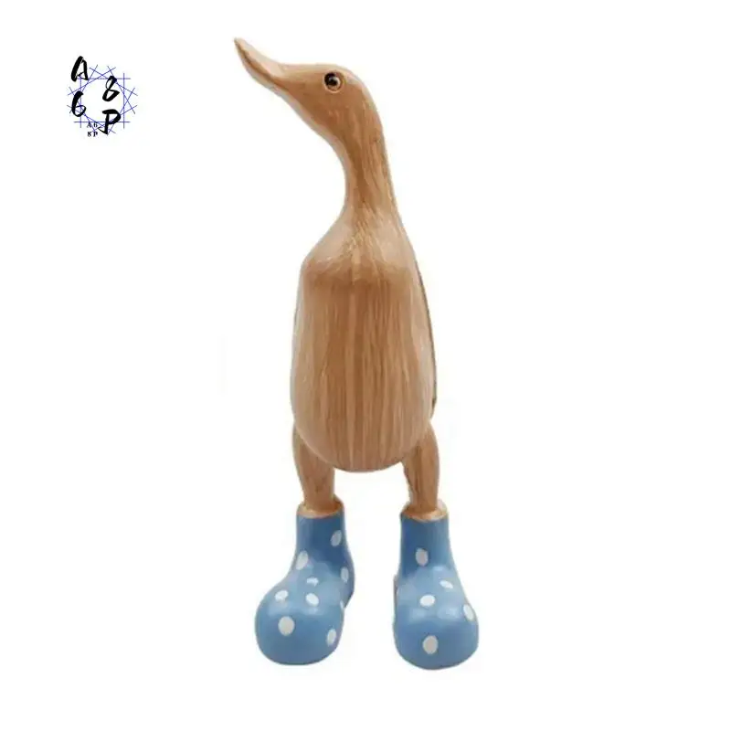 A68P-Resin Duck Statue Garden Sculpture Cute Cartoon Ducks Wearing Spotted Wellies Boot Good Luck Figurine