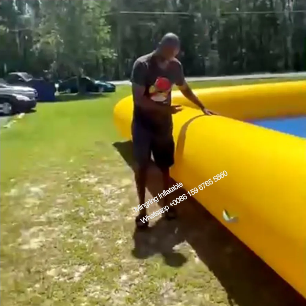 Piscina inflable gigante de agua amarilla para playa, campo de pista de voleibol, juego con piscina para fiesta de reunión familiar en el exterior, 53x27 pies