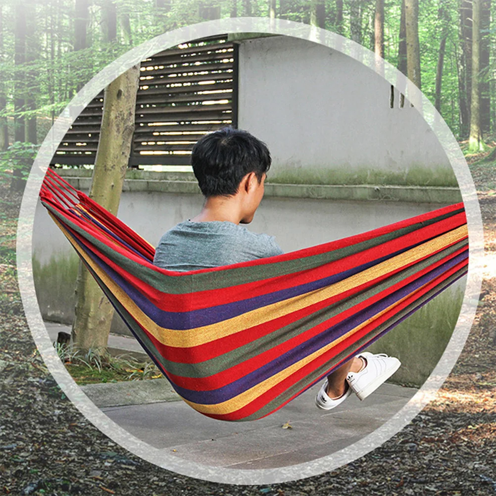 

Portable Canvas Hammock Outdoor Camping Striped Swing Hanging Chair Durable Lightweight Comfortable Multifunctional