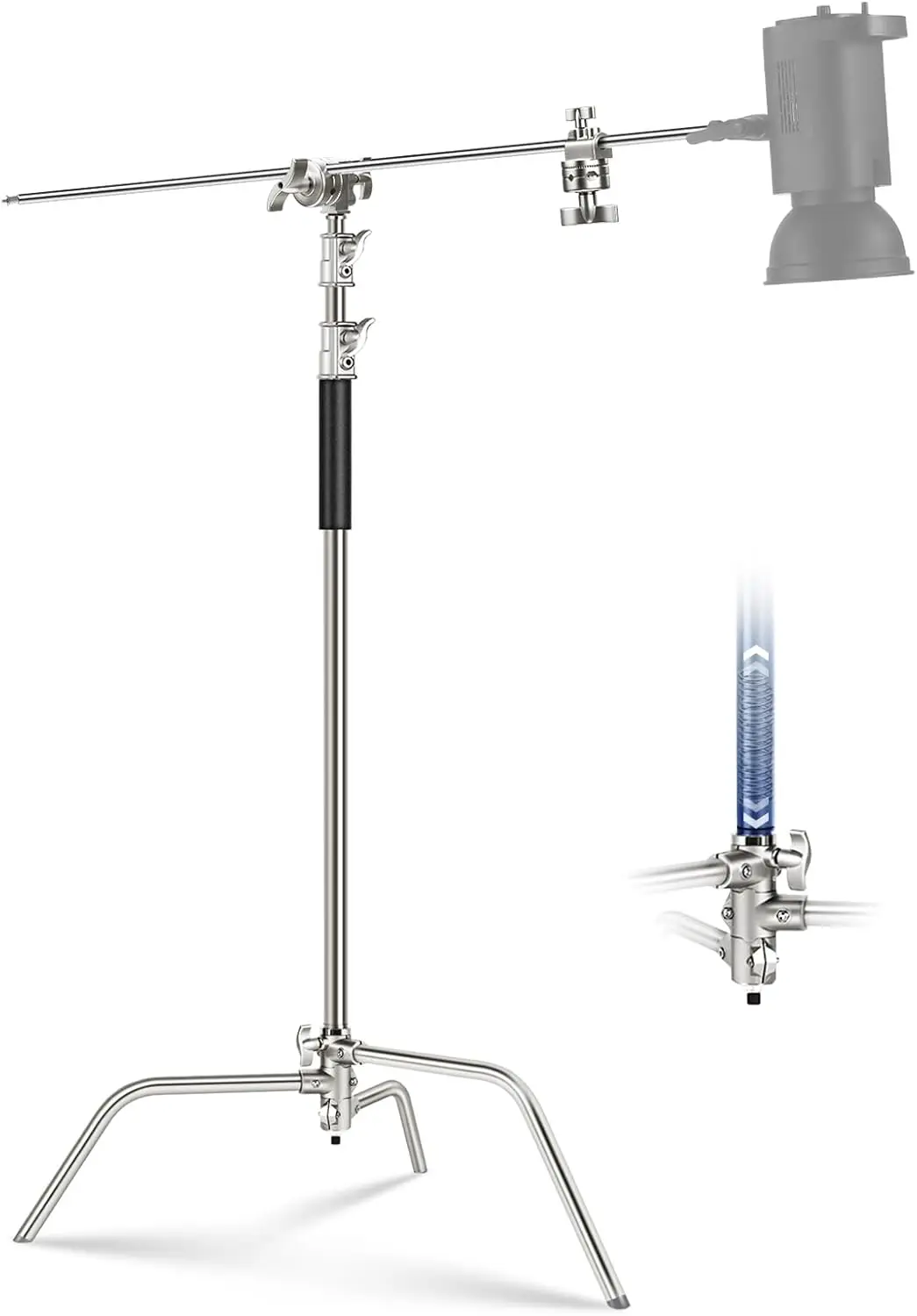 

Basics 100% Stainless Steel Heavy Duty C Stand with Boom Arm, Max 10.5ft/320cm Photography Light Stand, 4.2ft/128cm Hold