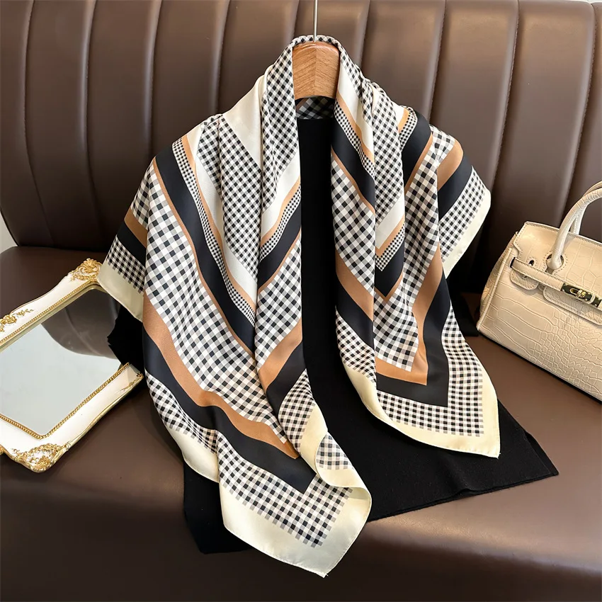 90*90cm Square Silk Scarf Women Print Hair Neck Lady Shawl Bandanna Muslim Hijab Handkerchief Muffler Foulard Headband Hairband