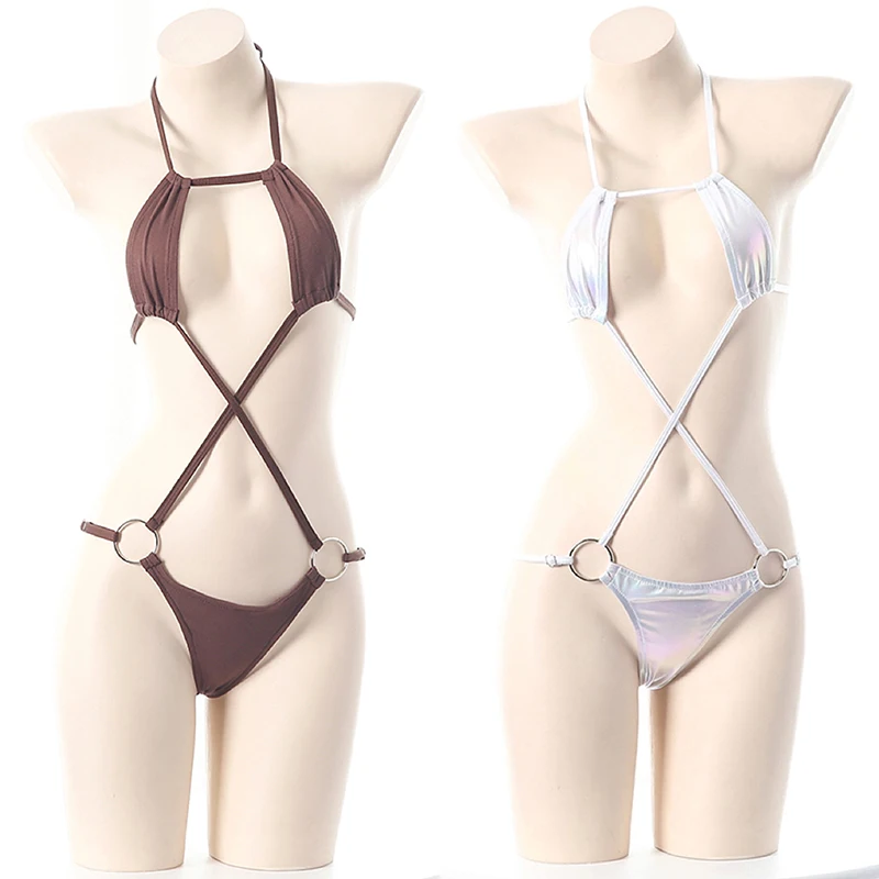 

Аниме Девушка Летний Пляж Симпатичный Лазерный Бикини Сплошной Цвет Купальник Женщины Косплей