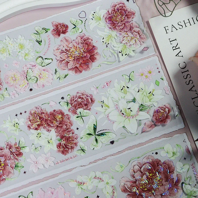 Beautiful Pink Floral Shiny Pet washi masking tape Collage Journal Decoration