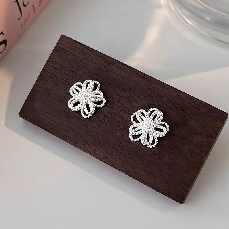 ENSHIR Silver Color Hollow Lace Flower Earrings For Women Simple Korean Temperament Summer Jewelry Gift Wholesale Daily