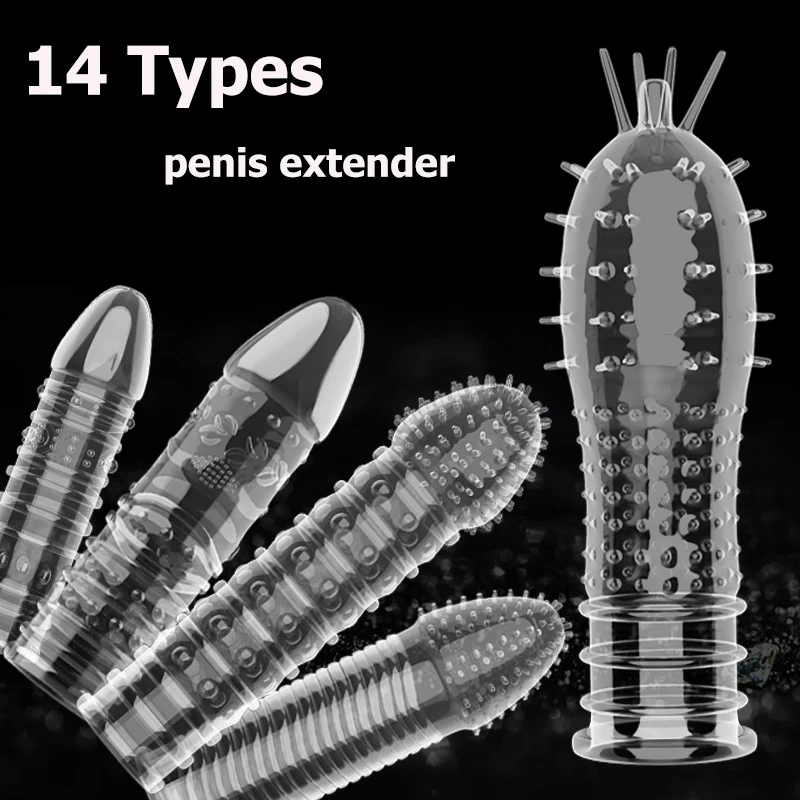 14 Type Male Enlargement Penis Extender Sheath Reusable Condom Enhancer Erection Penis Sleeve Delay Ejaculation Sex Toys for Man