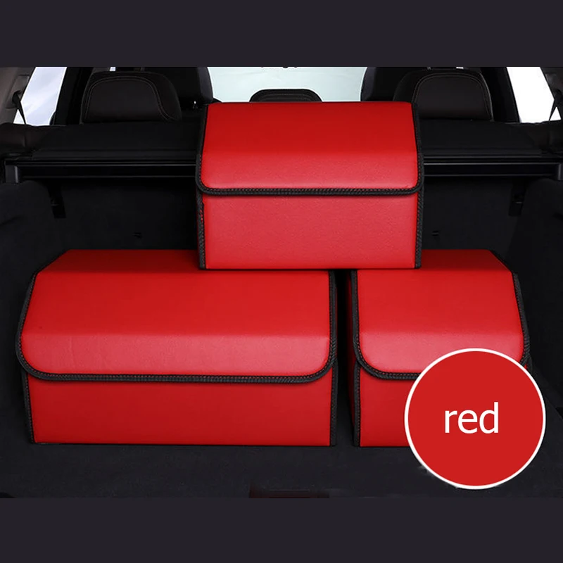 Solid Color Car Trunk Storage Box High Capacity Storage Bag Organizer Collapsible PU Leather Trunk Tool Box Auto Accessories