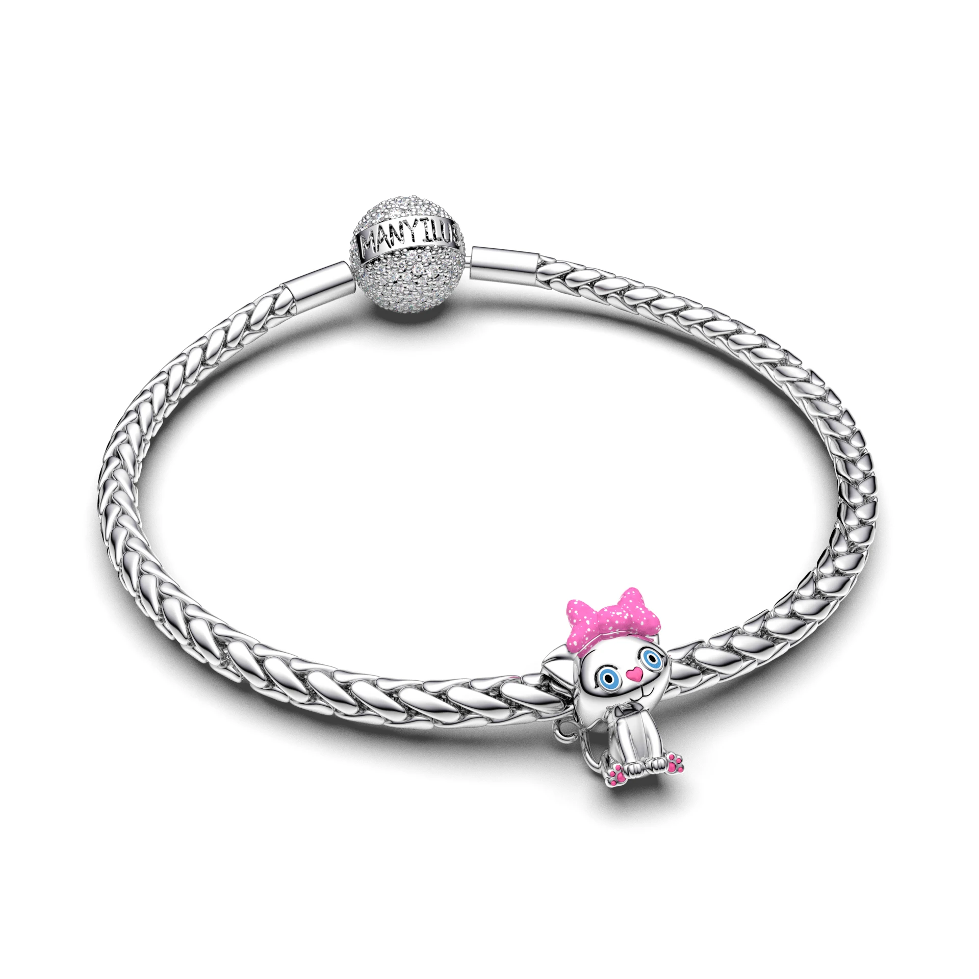 Manyilus S925 Silver Bow Kitty Sundae Charm for Original Bracelet, Cute Animal Dessert Jewelry Pendant DIY, Sweet Kawaii Gift - view 3