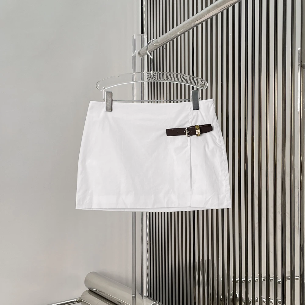 

Женская юбка из 100% хлопка Y2K, элегантная юбка трапециевидной формы с пряжкой и разрезом по подолу для поездок на работу, новая коллекция осень/зима 2025