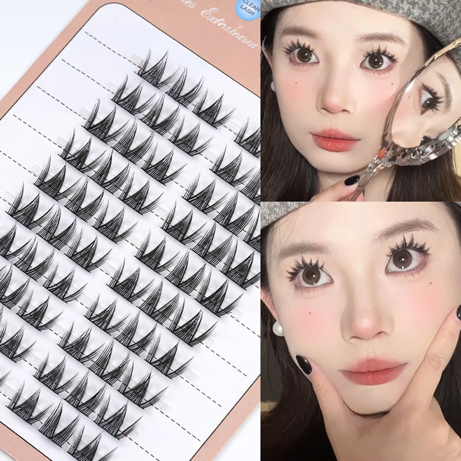 DIY False Eyelashes Ultra-Light Reusable Strip W Shaped Lashes Korean Cute Cat Eye Style Lash Clusters Maleup Supplies