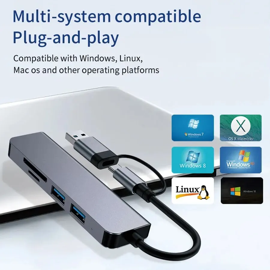5 In 1 Type C And USB Hub USB 3.0 2.0 TF SD Card Reader Docking Station Multi-port Splitter Compatible With Laptops PC image 6