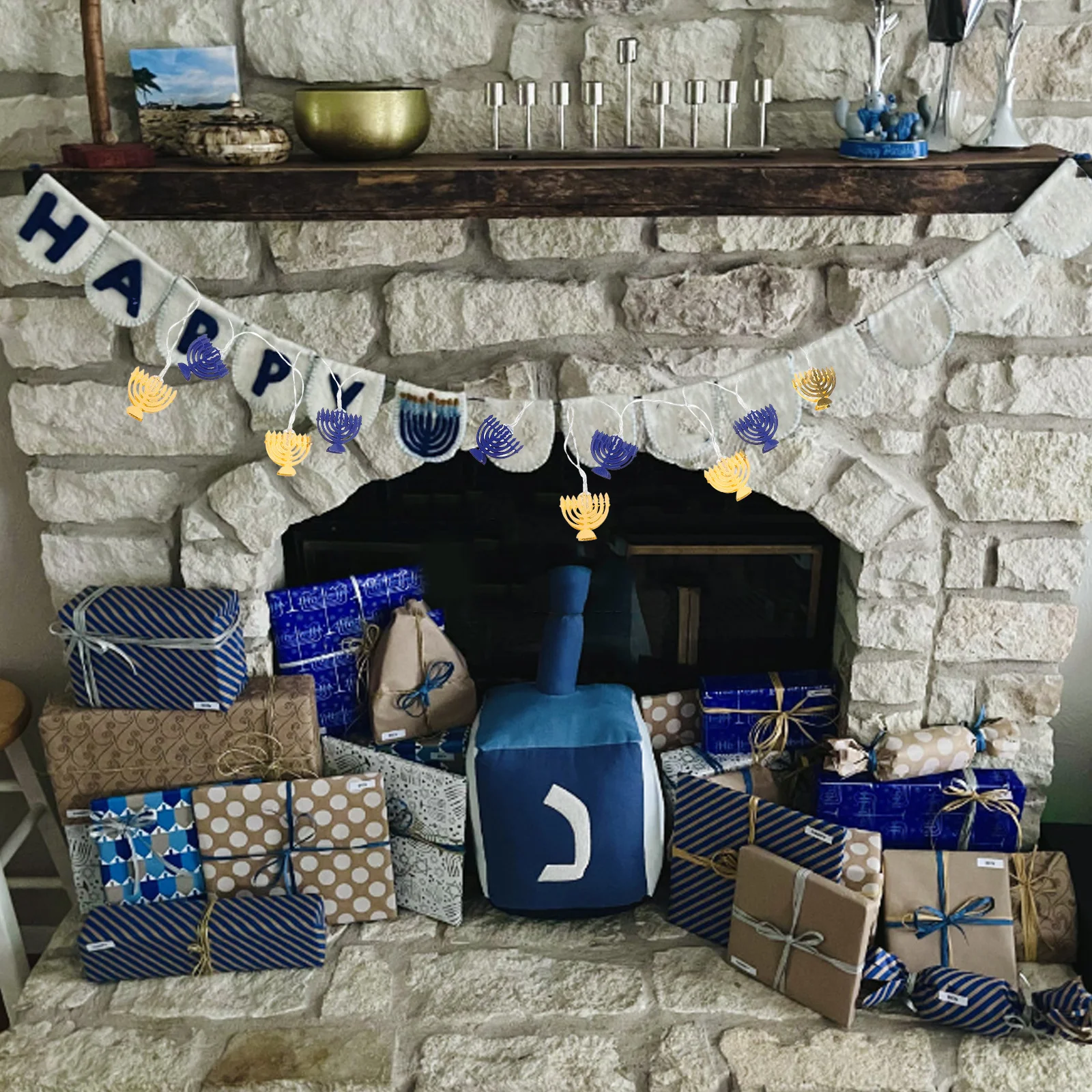 

Hanukkah LED Copper String Lights Nine-Branched Menorah Holiday Decoration Indoor Outdoor Festival Centerpiece Table Lights