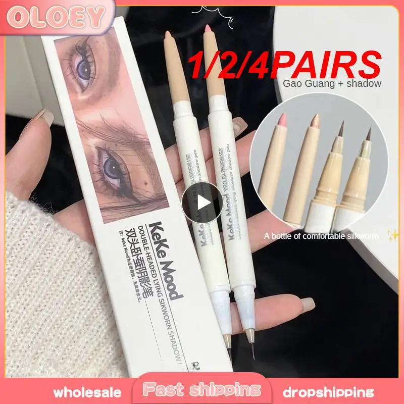 1/2/4PAIRS Silkworm Lying Pencil Dual-purpose Two-in-one Eye Makeup Sweat-proof Waterproof Silkworm Lying Pen Makeup Tool