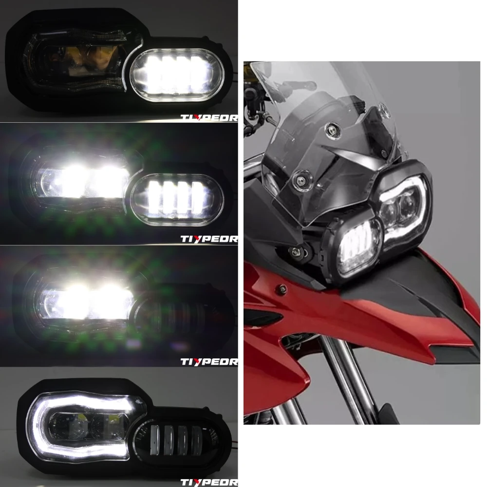 TIYPEOR Motorcycle Accessories LED Headlight Assembly With Angel Eyes DRL For BMW F650GS/F700GS/F800GS/F800R/F800 ADV Headlamp