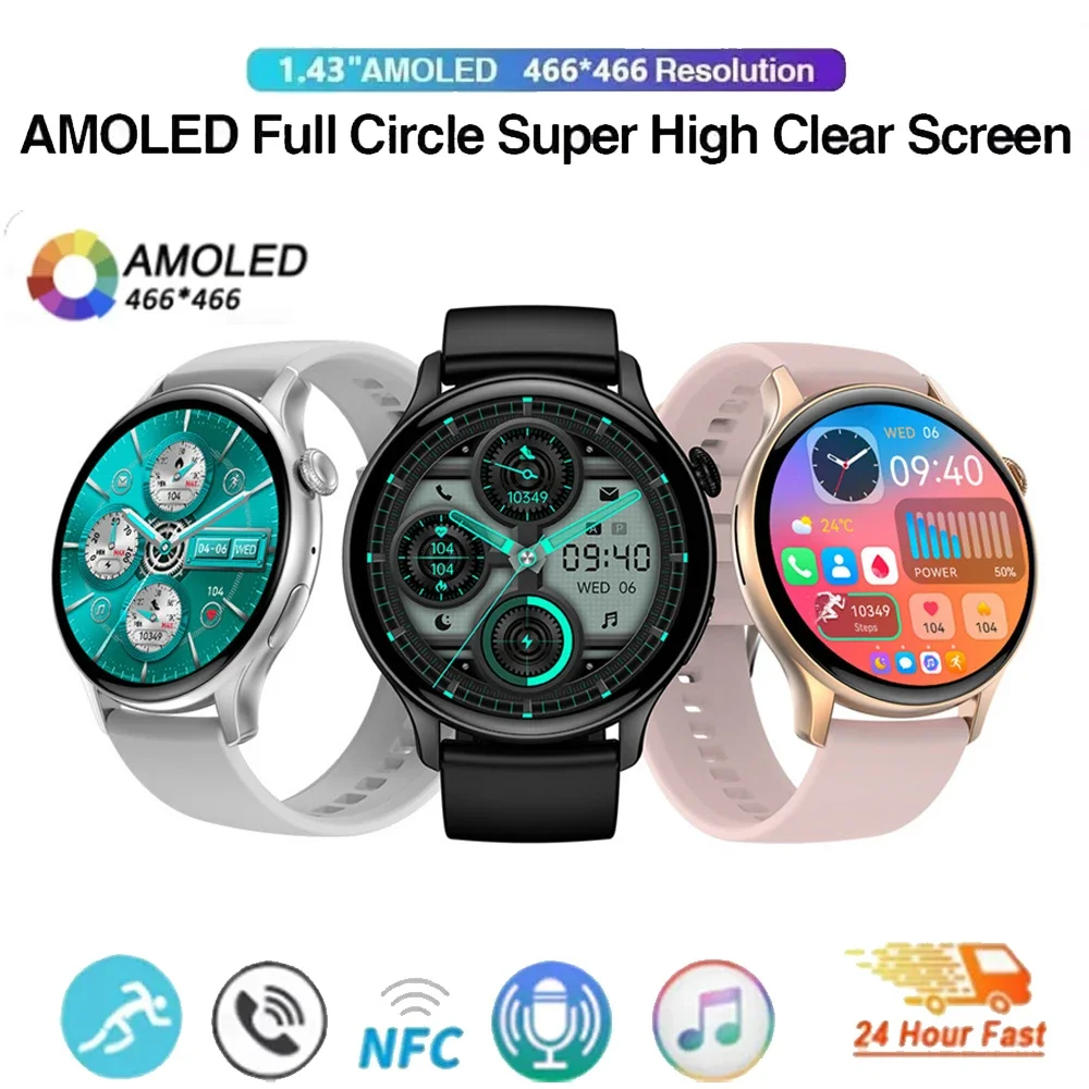 

2025 New for Xiaomi Huawei 1.43 Inches Bluetooth Call Smartwatch Women Men AMOLED 466*466 HD Pixel Display Smartwatches Ladies