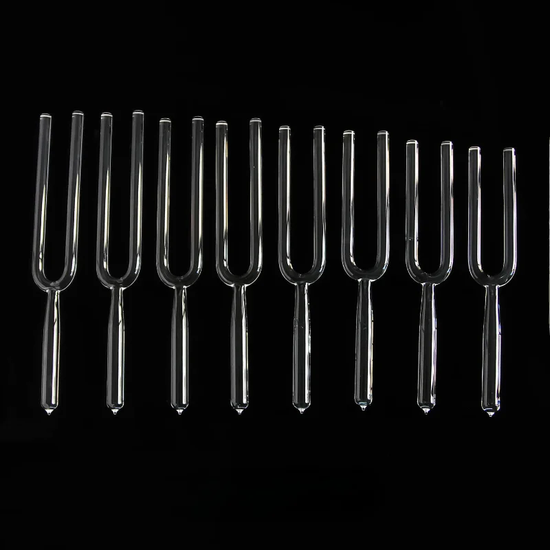 Crystal Tuning Fork Set Meditation Yoga Sound Healing Tuning Forks Transparent Handmade Quartz Fork Percussion Instruments