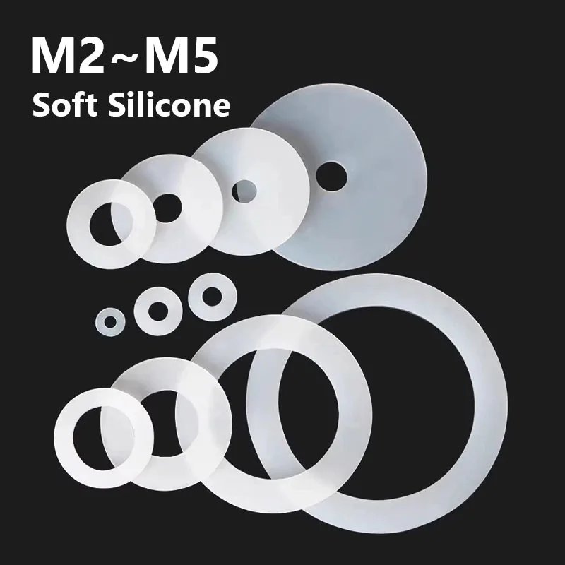 White Insipidity Soft Silicone Flat Washer M2 M2.5 M2.7 M3 M4 M5 Waterproof, and High-Temperature Sealing Gasket