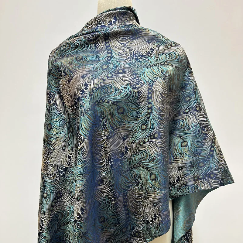 

Pre-cut Blue Peacock Tail Brocade, Luxurious Texture Intricate Pattern Decorative Fabric For Dresses, Coat, Cushion Upholstery