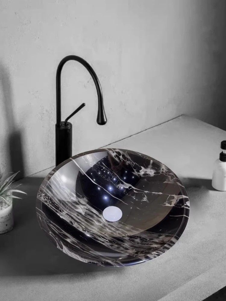 

Marble light luxury bathroom basin toilet round basin washbasin