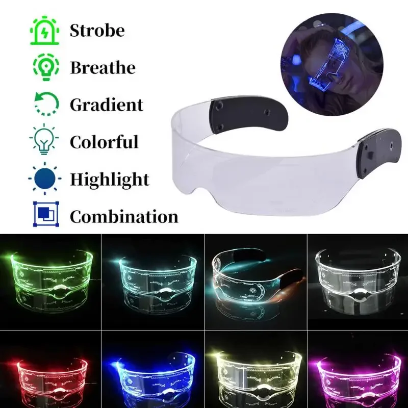 1PC 7 Color Decorative Glasses Colorful Luminous Goggles LED Light Up Eyeglasses for Bar KTV Halloween Christmas Birthday Party