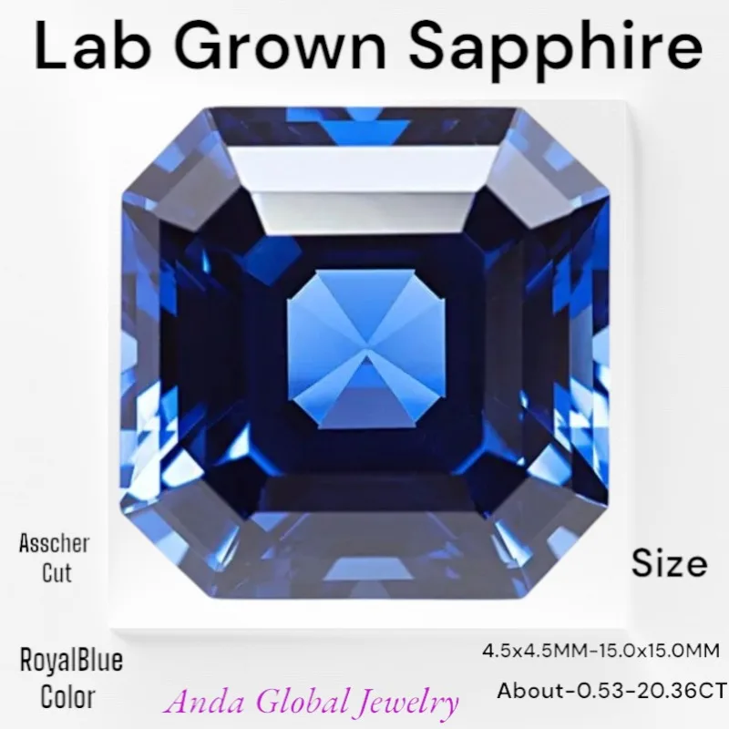 

S-LabGrownSapphire RoyalBlueColor Asscher Cut AAA+Clarity Gems for Jewelry Setting&Custom Design Certificate Daily Matching