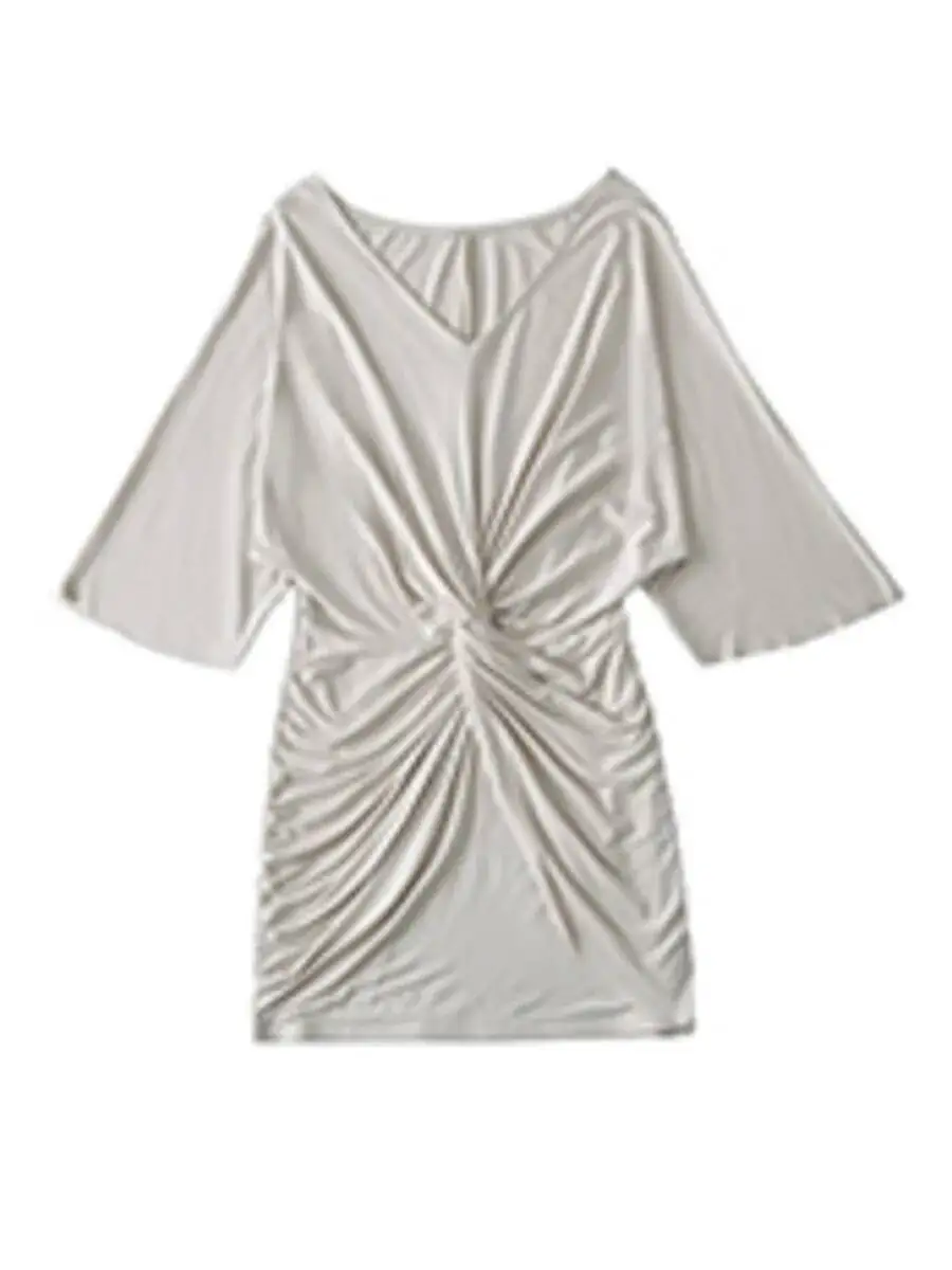 Pure Desire Sexy V-neck Twisted Wrinkle Waist Pack Hip Dress Elegant Short Skirt V Neck T Shirt Dresses ZP61