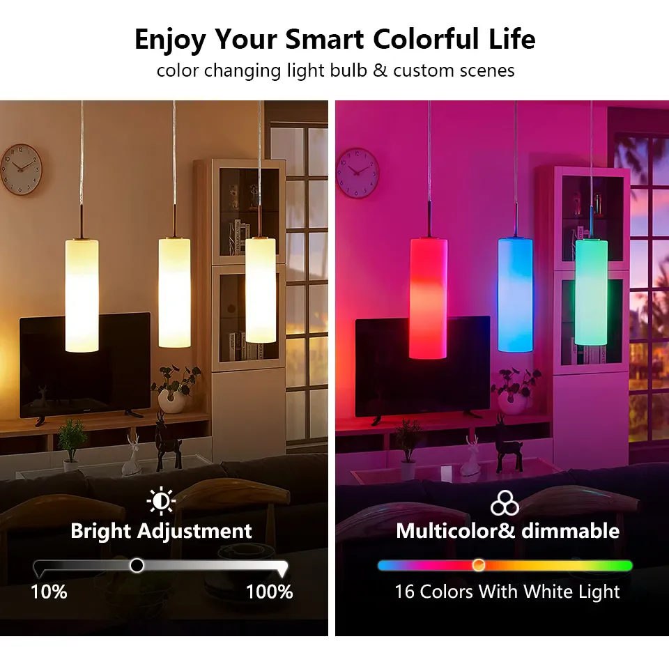 Tuya Smart inda-Ampoule LED à intensité variable RVB, 5W, 10W, 15W, Smart Life App, Commande vocale avec Alexa, Google Home