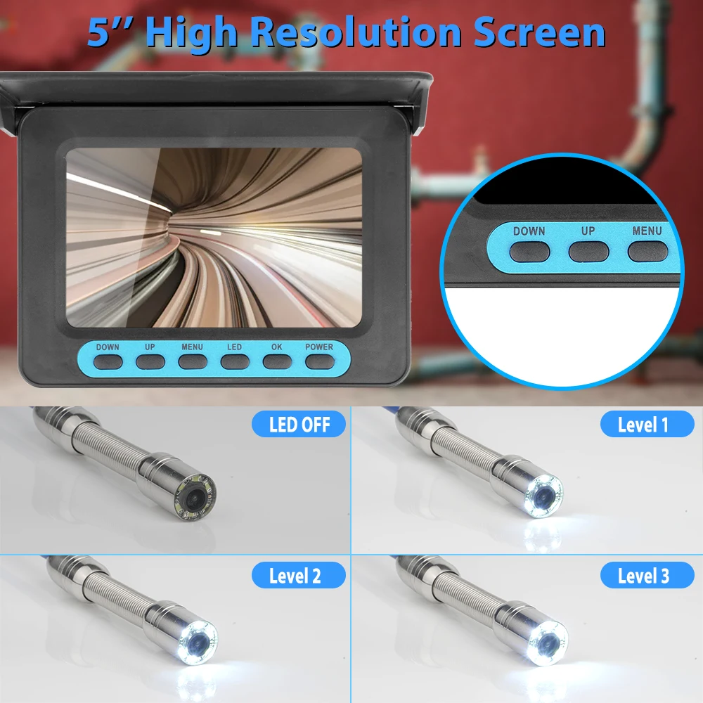 Drain Sewer Pipeline Industrial Endoscope 1080p Pipeline Inspection Camera 5 Inch LCD Monitor Pipe Wall Sewer Inspection  Camera