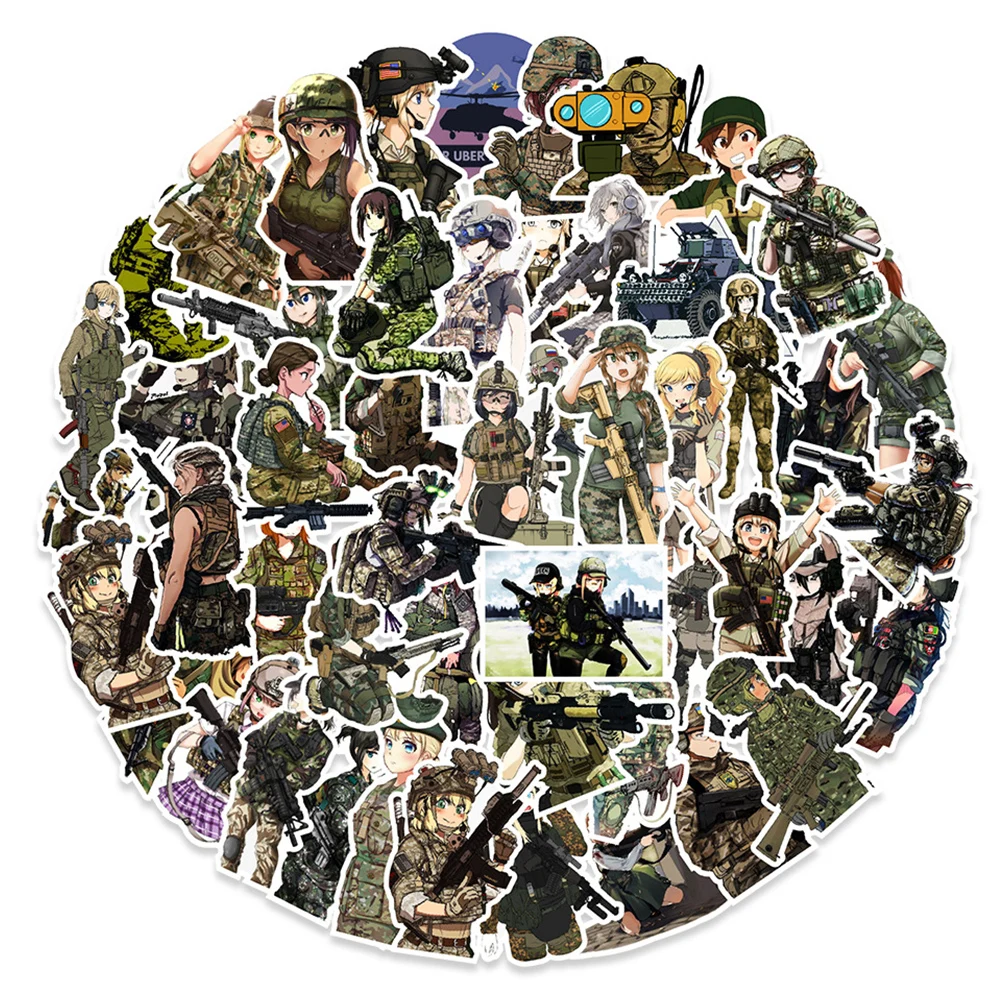 10/30/50pcs Cute Camouflage Female Soldier Stickers Cartoon Army Girls Sticker DIY Phone Skateboard Diary Anime Graffiti Decals