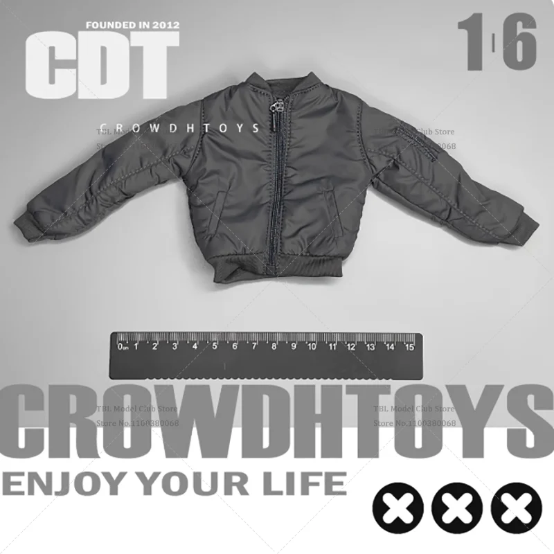 CROWDHTOYS Odzież męska w skali 1/6, kurtka bomberka, wojskowa wytrzymałość, klasyczny styl, płaszcz dla 12-calowej figurki żołnierza, scena z figurką.