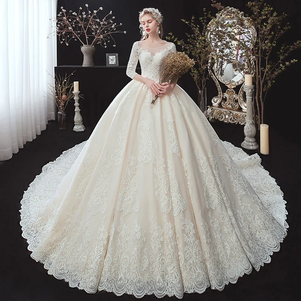 Pearls All Over Appliques Princess Ball Gown Wedding Dress With Chapel Train Wedding Dresses Robe De Mariée Customized New