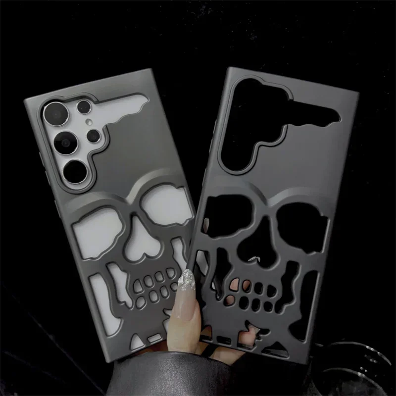 

3D Matte Metallic Color Hollow Out Skull Hard Phone Case For Samsung Galaxy S24 S23 Ultra S23 S24 Plus Shockproof Luxury Cover